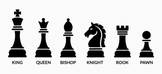 Chess piece icons. Black silhouette set © Farha