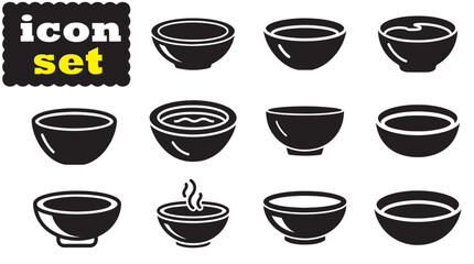 Soup Bowl Icon Set, Editable Solid Vector Illustration