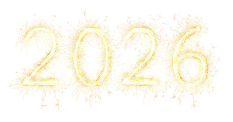 Sparkler numbers 2026 fireworks isolated on a transparent background