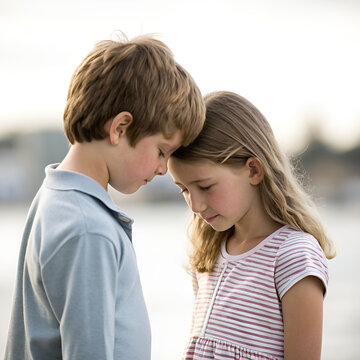 Clean blurred image of a boy and girl, no logos, capturing soft focus intimacy, gentle connection, fleeting moments, warmth, and serene emotional beauty
