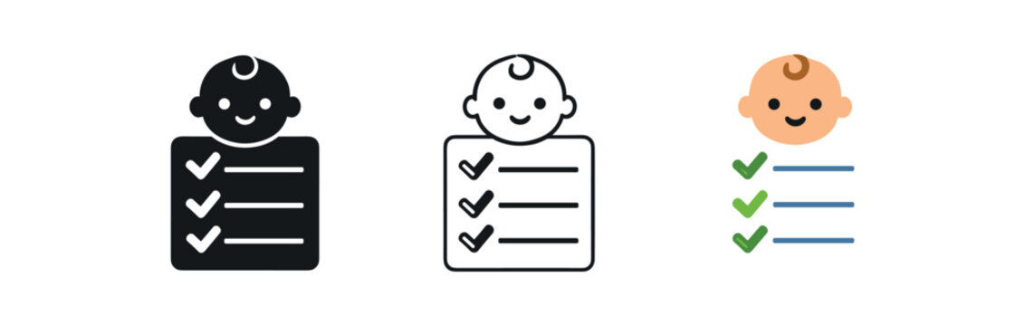 baby milestone checklist icon on light background. checklist of achieved skills. progress tracking symbol. checkmarks readable