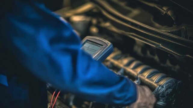 Closeup of resonator repair on a city car mechanic using diagnostic tools to ensure proper sound modulation and vehicle compliance.