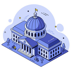 Naklejka premium Isometric illustration of a classical government building with dome and columns. No editable stroke