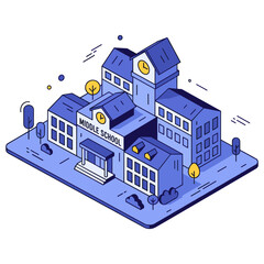 Fototapeta premium Isometric illustration of middle school campus with clock towers and trees. No editable stroke