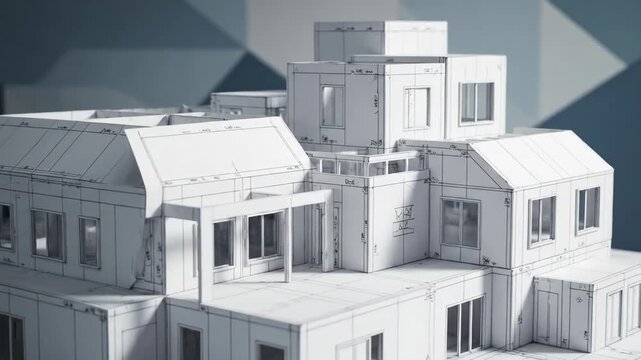 Architectural Model Made of Paper - This video depicts a detailed 3D architectural model of a modern house, constructed from white paper.