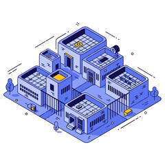 Fototapeta premium Isometric urban building block in blue tones with geometric design. No editable stroke