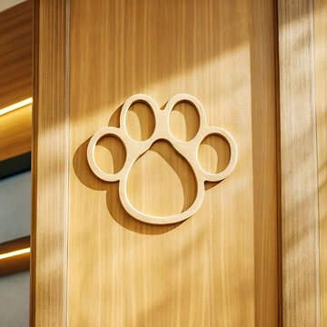 Creative paw logo symbol with balanced symmetry, flat design, representing care, friendliness, nature, simplicity, and modern minimalistic branding elegance