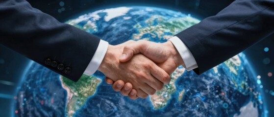 Global economic partnership handshake symbolizing cooperation and growth in a connected world