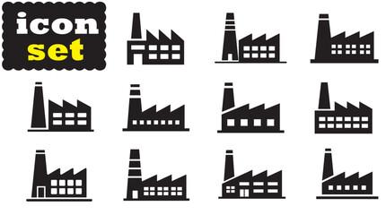 Factory Building Icon Set, Editable Solid Vector Illustration