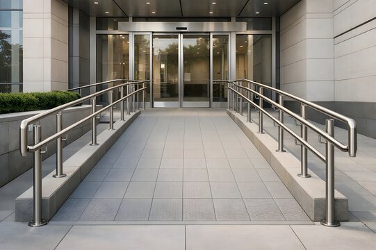 ADA compliant office entrance with wheelchair access ramp