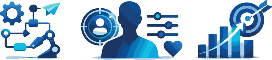 Digital Marketing Icons. Scalable digital marketing ecosystem expressed through automation, personalization, and continuous