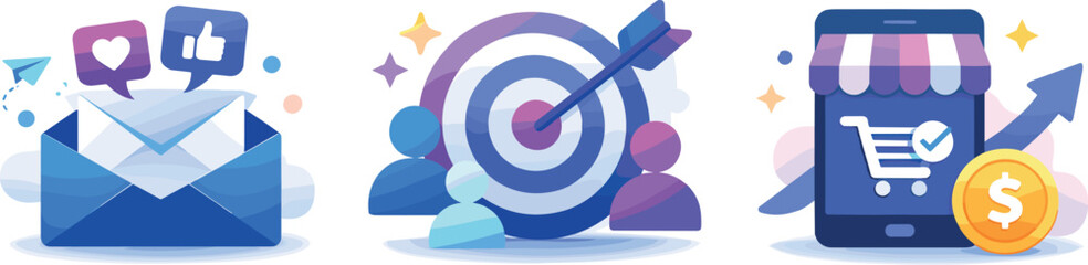 Engaging Marketing Design. Inbox-centered marketing landscape illustrated through targeted messages driving engagement and