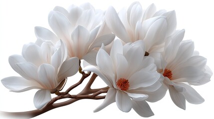 Fototapeta premium White magnolia flowers branch out on a plain background, highlighting their beauty with clear shapes and soft colors for various uses