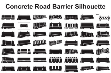 Collection of concrete road barriers isolated on white background
