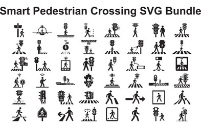 Smart pedestrian crossing svg bundle isolated on white background