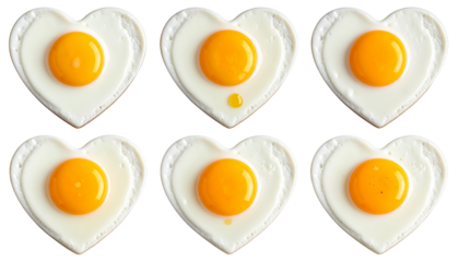 Fried egg in heart shape isolated on transparent background, high-quality PNG with golden yolk and crispy edges, perfect for breakfast, love-themed meals, and food designs