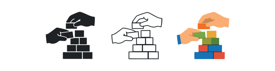 emotional resilience two hands rebuilding tower symbol persistence