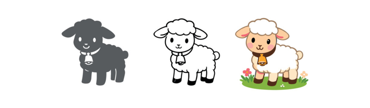 spring easter holidays lamb with small bell cute easter icon