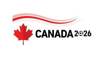 Fototapeta premium Soccer tournament graphic for hosting nation in 2026 with maple leaf. 