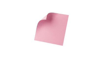 Single pink square sticky note with a slightly curled corner floats softly on transparent background