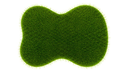 Abstract green grass patch with fuzzy edges isolated on a solid black background