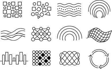 Image Generation. Line style vector icons of startup business launch branding and identity: pattern tile, variation tile, interval