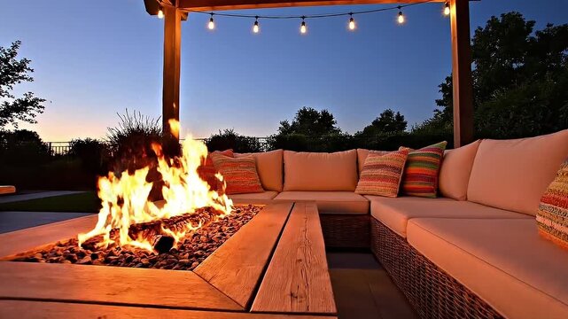 outdoor fireplace in the park outside house as symbol of wellness