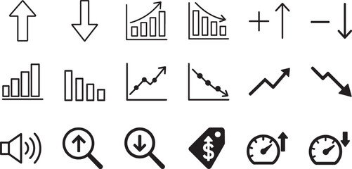 Increase and decrease icon set with up and down arrows. Clean outline vector for business, finance UI. © MdMoziber