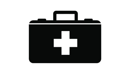 Fototapeta premium Simple black and white icon of a first aid kit with a medical cross