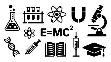 Essential collection of science and education icons for research and learning