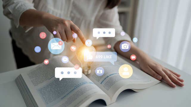 Multiple social media icons, likes, messages, and notifications representing online interaction, engagement, and digital communication Parse - Powered by Adobe