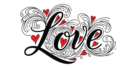 Fototapeta premium Illustration of beautiful love typography with red hearts on for valentines day