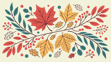 Autumnal Embellishments: An artistic arrangement of vibrant autumn leaves and berries in warm hues, celebrating the beauty of fall with an artistic flair.