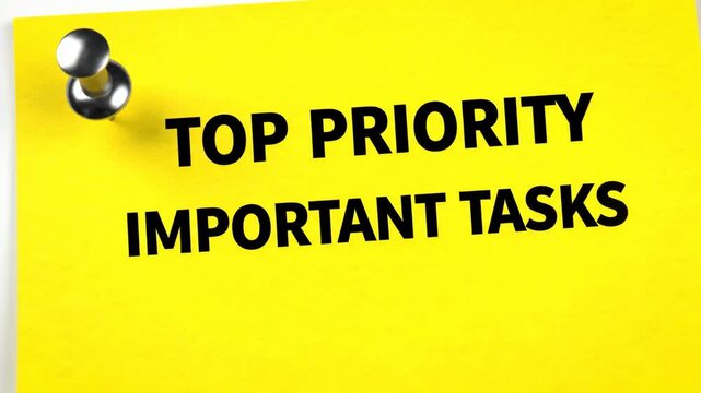 Urgent Reminder Note - A vibrant yellow sticky note features the bold text "TOP PRIORITY" prominently displayed at the top, while the word "IMPORTANT" is slightly faded underneath.