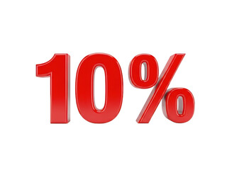 Bold red 10 percent symbol isolated on transparent background