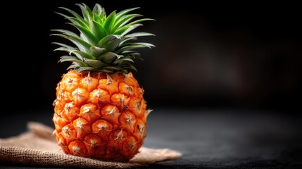 Close-up of a pineapple on a grey background showing texture and color with room for additional text or design elements