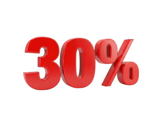 Bold red 30 percent symbol isolated on transparent background
