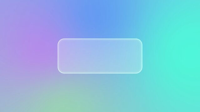 Minimalist glass liquid button in glassmorphism style with rounded corners on a soft blue and pink gradient background, ideal for a modern user interface, application interface, web banner, template.