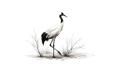 Fototapeta premium Elegant crane standing in a natural wetland environment with grass