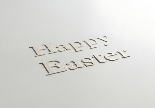 Happy easter greeting card with embossed text on white background