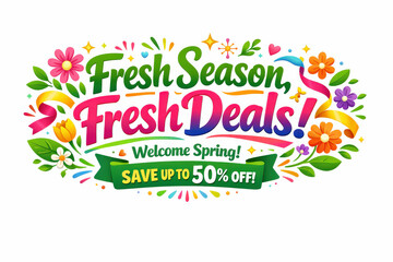 Spring Deals Banner. Clean modern holiday banner illustration, colorful spring-themed savings banner welcoming the season with