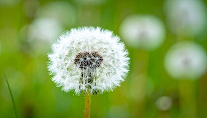 Close-up of dandelion seed head with orange-black insect perched—delicate filaments and natural contrast.