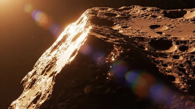 Close-up of a rocky asteroid surface in space