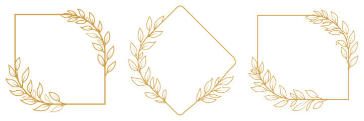 Boho Hand drawn line wedding herb, leaves for invitation save the date card. Golden vintage set includes decorative paper frames, text boxes and scrolling floral borders. Vector illustration.