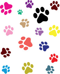 Fototapeta premium Paw Prints Background. Cute pets and Dogs pets paw print isolated on white background.