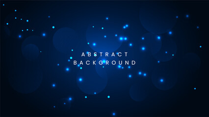 Abstract blue background or dark navy backdrop with glowing bokeh light particles and circular spots for technology or science digital concepts © gegen