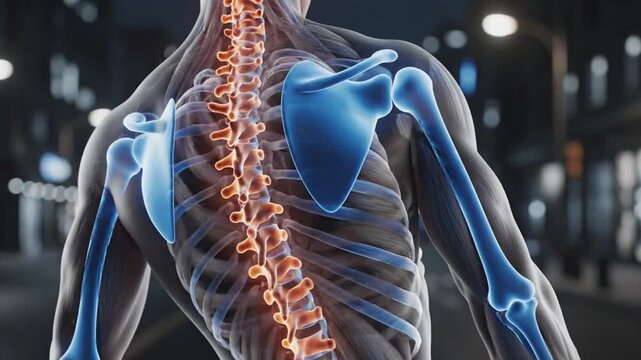 Dynamic Visualization of Human Spinal Anatomy and Nervous System Movements in Night Urban Environment