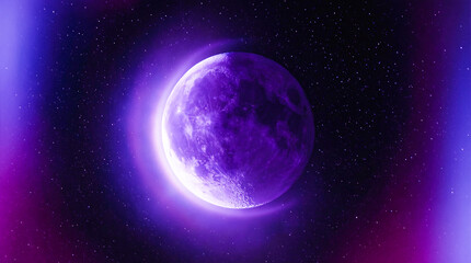 Mystical Purple Full Moon and Cosmic Green Portal Abstract Space Background Collection