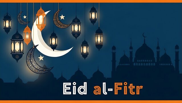 Celebrating eid al-fitr with moon and lanterns - Powered by Adobe