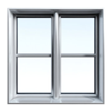 Modern double-pane white window frame with clear glass panels